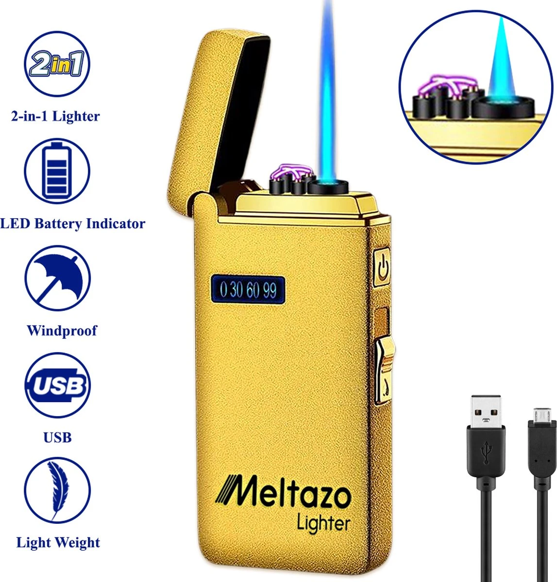 MELTAZO Elektrische Aansteker, Aansteker Gas, Electric Lighter, Gasaansteker Navulbaar, Elektronische Aansteker, Aansteker Plasma, Aansteker Vuurwerk, USB Aansteker Plasma, 2-in-1 Aansteker Voor Sigaretten Camping Kaarsen - 2023 Editie 4 MELTAZO Elektrische Aansteker, Aansteker Gas, Electric Lighter, Gasaansteker Navulbaar, Elektronische Aansteker, Aansteker Plasma, Aansteker Vuurwerk, USB Aansteker Plasma, 2-in-1 Aansteker Voor Sigaretten Camping Kaarsen - 2023 Editie - Afbeelding 2