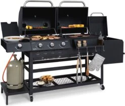 Klarstein Kingsville Double Barbecue - Houtskool- En Gasbarbecue - Smoker BBQ - Inclusief Deksels En Thermometer - Met 2 Roosters - Zwart -Barbecue Benodigdheden Winkel 1200x1020