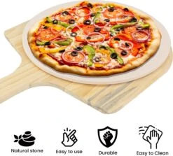MaxxHome Pizzasteen - BBQ Steen - Maximum Te Verhitten Tot 600 Graden - ⌀33 - Incl. Houten Schep -Barbecue Benodigdheden Winkel 1200x1085 1