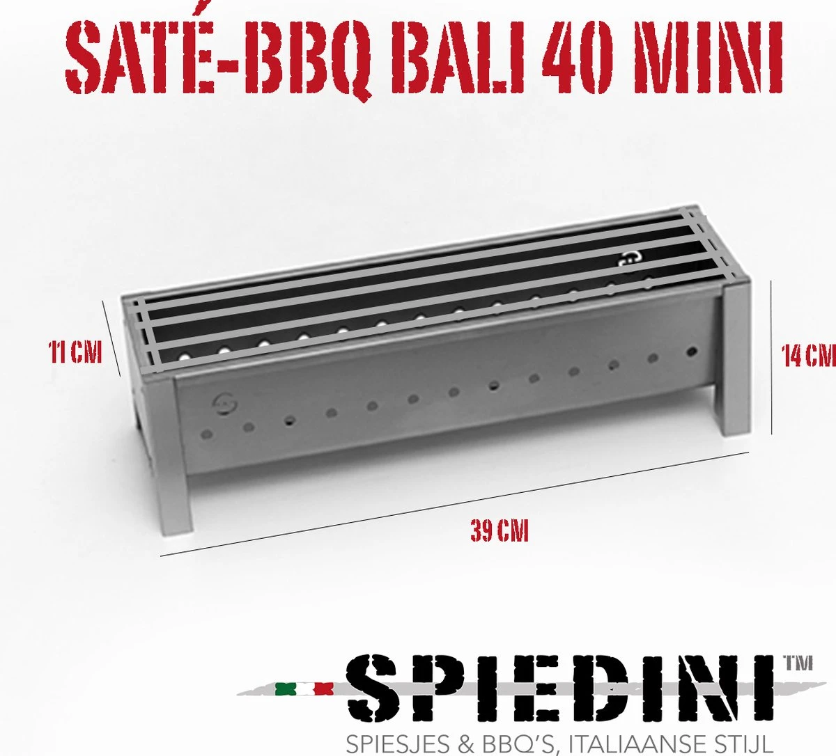 Spiedini Saté-bbq Bali 40 Mini - Kleine, Smalle Houtskoolbarbecue Met Horizontaal Rooster Voor Sate Of Andere Spiesjes - 40 Cm Lang, 11 Cm Breed, 14 Cm Hoog - Ideaal Voor Tuin- Of Open Haard, Of Balkon - Materiaal: Gealuminiseerd Ijzer 9 Spiedini Saté-bbq Bali 40 Mini - Kleine, Smalle Houtskoolbarbecue Met Horizontaal Rooster Voor Sate Of Andere Spiesjes - 40 Cm Lang, 11 Cm Breed, 14 Cm Hoog - Ideaal Voor Tuin- Of Open Haard, Of Balkon - Materiaal: Gealuminiseerd Ijzer - Afbeelding 7