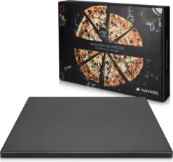 Navaris Pizzasteen XL Voor Oven En Barbecue - Rechthoekige Pizzaplaat 38 X 30 Cm - Inclusief Receptenboek - Keramisch Geglazuurd - Zwart