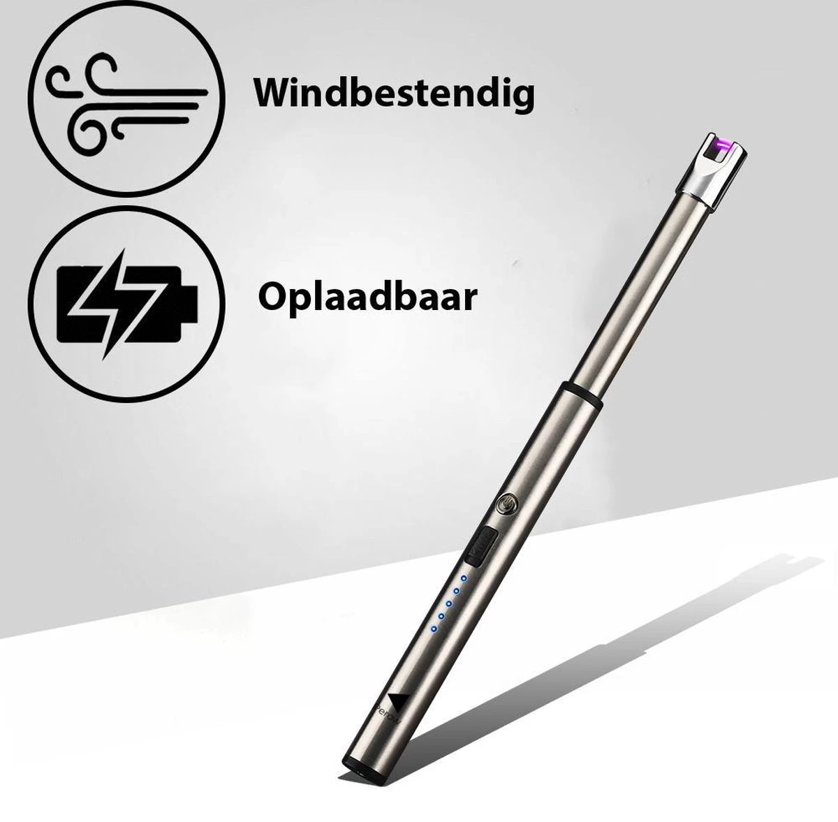 Oplaadbare Lange Dunne Elektrische Aansteker - Duurzame Plasma Aansteker - Inclusief Cadeauverpakking - BBQ – Kaarsen – Zilver 4 Oplaadbare Lange Dunne Elektrische Aansteker - Duurzame Plasma Aansteker - Inclusief Cadeauverpakking - BBQ – Kaarsen – Zilver - Afbeelding 2
