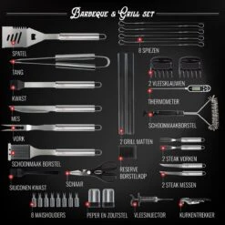 Mountain Jack® 40-Delige Luxe BBQ Grill Accessoires Set In Roestvrij Staal – Barbecue Gereedschap – Tangenset, Vlees Thermometer, Vleestang, Borstel, Spiezen, Vleesmes, Vleesvork 17 Mountain Jack® 40-Delige Luxe BBQ Grill Accessoires Set In Roestvrij Staal – Barbecue Gereedschap – Tangenset, Vlees Thermometer, Vleestang, Borstel, Spiezen, Vleesmes, Vleesvork -Barbecue Benodigdheden Winkel 1200x1199 5