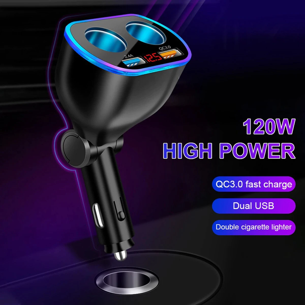 Auto Sigarettenaansteker Splitter - Losse Oplader - USB 2.0 A/USB 3.0 A 2 Poorten - Zwart - Snellader - Splitter - Auto Lader USB 12 Auto Sigarettenaansteker Splitter - Losse Oplader - USB 2.0 A/USB 3.0 A 2 Poorten - Zwart - Snellader - Splitter - Auto Lader USB - Afbeelding 10