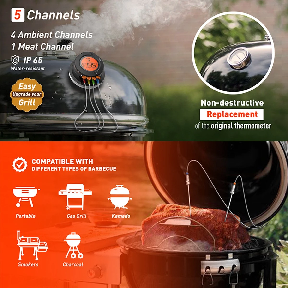 ToGrill - Smart Bluetooth Barbecue Dome Thermometer Met 2 Probes AT-02 | Draadloze Slimme BBQ Vleesthermometer Met App | 4 ToGrill - Smart Bluetooth Barbecue Dome Thermometer Met 2 Probes AT-02 | Draadloze Slimme BBQ Vleesthermometer Met App | - Afbeelding 2