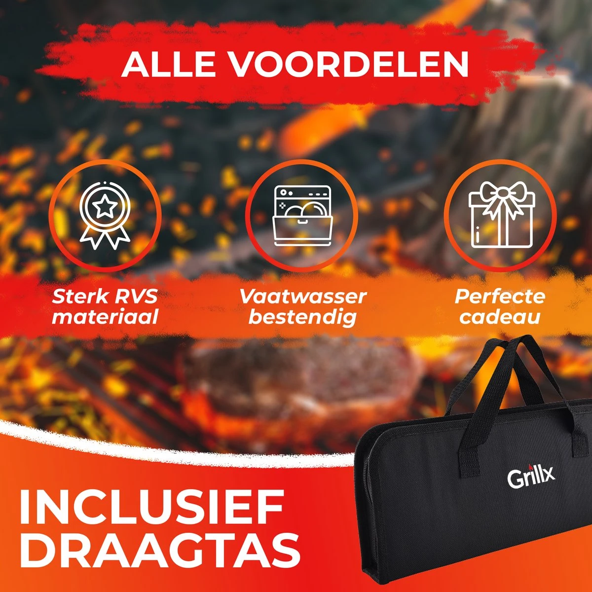 GrillX Barbecue Gereedschap Set - 19-delig - Inclusief Luxe Draagtas - BBQ Accesoires - Gereedschapset 4 GrillX Barbecue Gereedschap Set - 19-delig - Inclusief Luxe Draagtas - BBQ Accesoires - Gereedschapset - Afbeelding 2