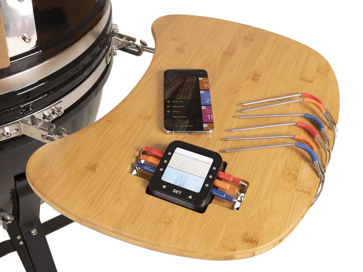 Patton - Kamado 21" - Premium Black - Keramische Barbecue - Incl. Bluetooth Kerntemperatuurmeter - LED Verlichting - Large - Compleet - Zwart 8 Patton - Kamado 21" - Premium Black - Keramische Barbecue - Incl. Bluetooth Kerntemperatuurmeter - LED Verlichting - Large - Compleet - Zwart - Afbeelding 6