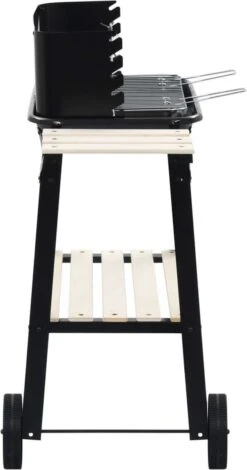 Verrijdbare Barbecue – Houtskool/Briketten - Verstelbare Grillplaat – Houten Tafel – Winscherm – Gewicht 5.9kg -Barbecue Benodigdheden Winkel 630x1200
