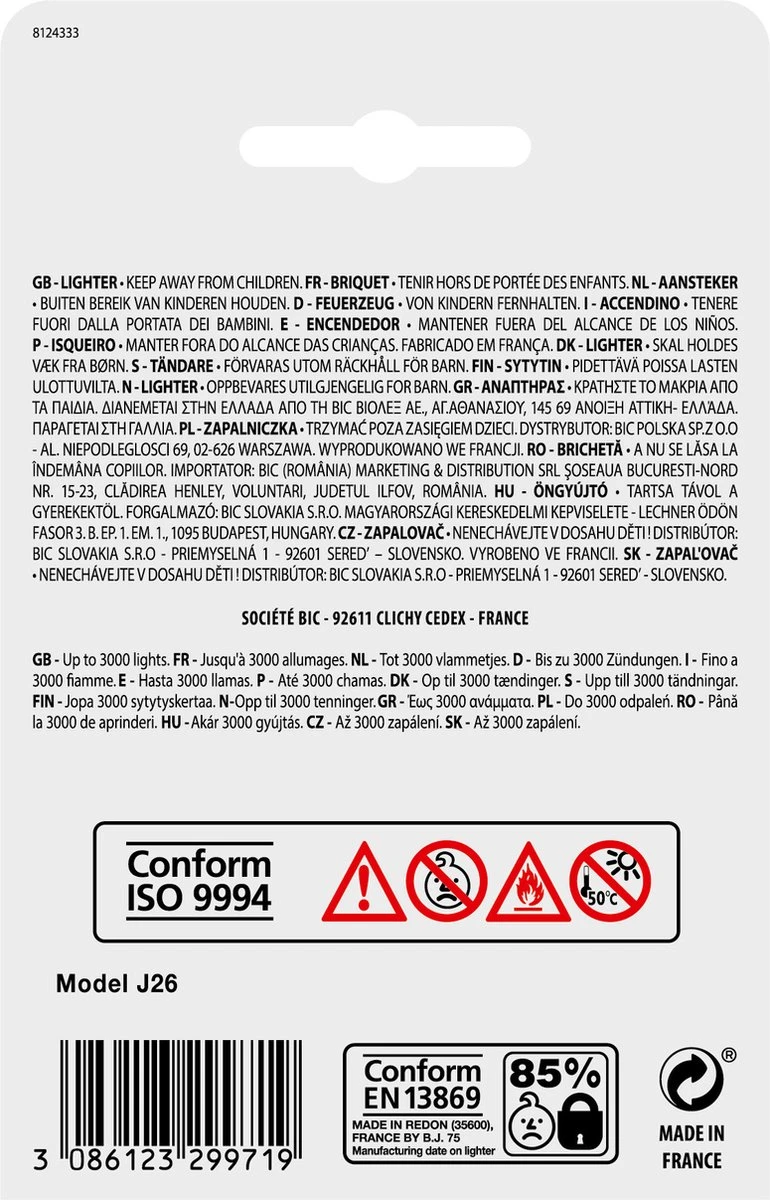 BIC J26 Maxi Vuursteen Flint Aanstekers - Diverse Kleuren - Pak Van 5 Gasaanstekers - Kindveilig 9 BIC J26 Maxi Vuursteen Flint Aanstekers - Diverse Kleuren - Pak Van 5 Gasaanstekers - Kindveilig - Afbeelding 7